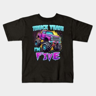 Truck yeah Birthday Tee Five year old Girl Tee Monster Truck Birthday Country Birthday Kids Kids T-Shirt